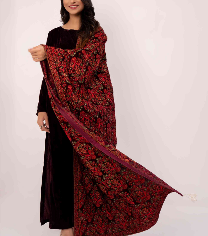 Micro 9000 Velvet Embroidered Shawl