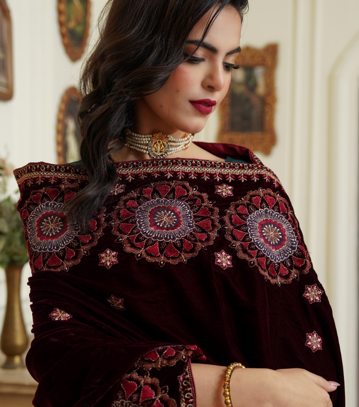 Velvet  Embroidered Shawls