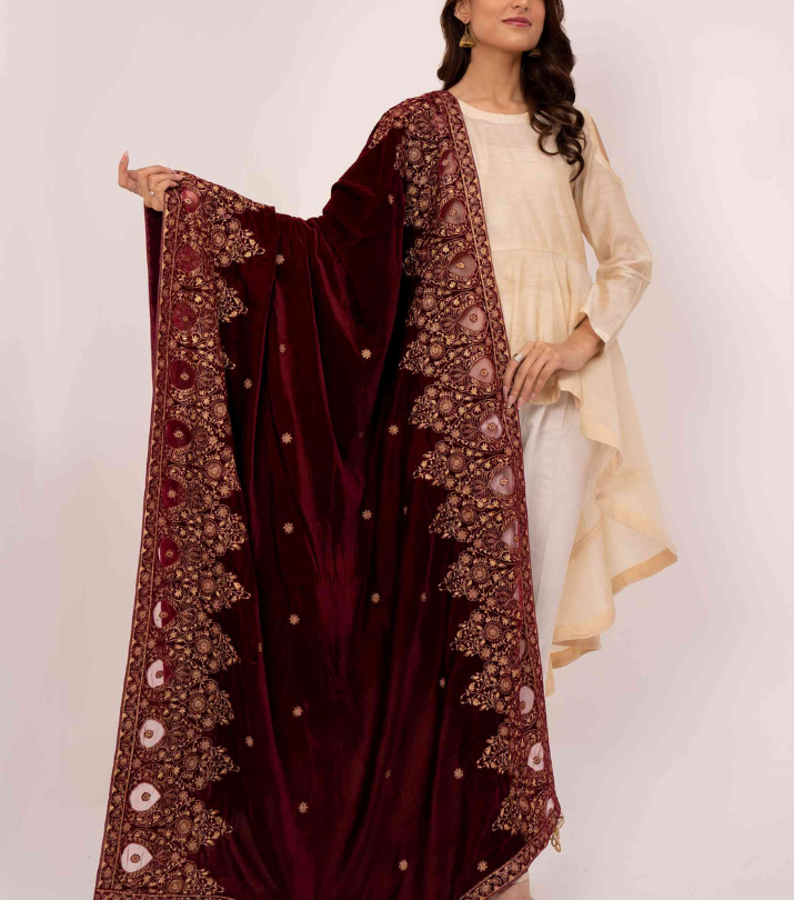 Micro 9000 Velvet Embroidered Shawl