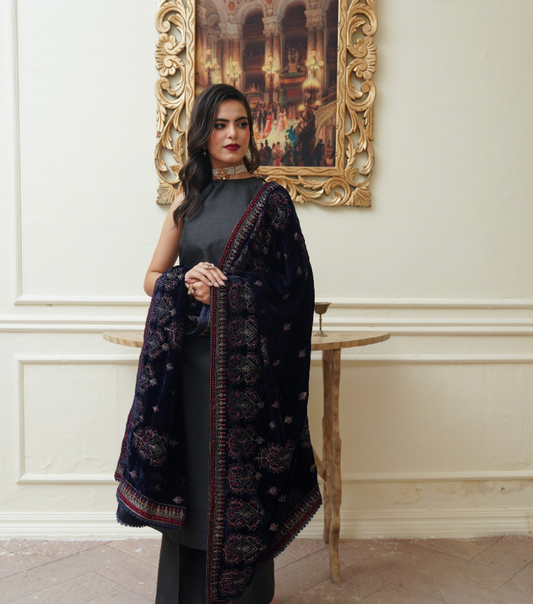 Velvet  Embroidered Shawl