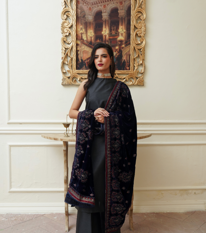 Velvet  Embroidered Shawl
