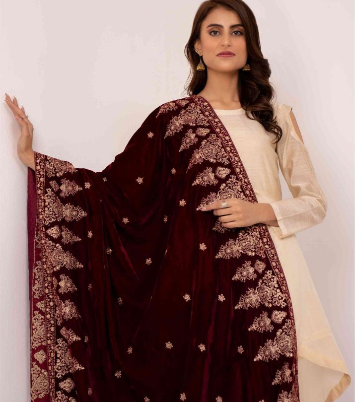 Micro 9000 Velvet Embroidered Shawl
