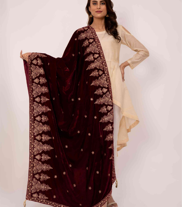 Micro 9000 Velvet Embroidered Shawl