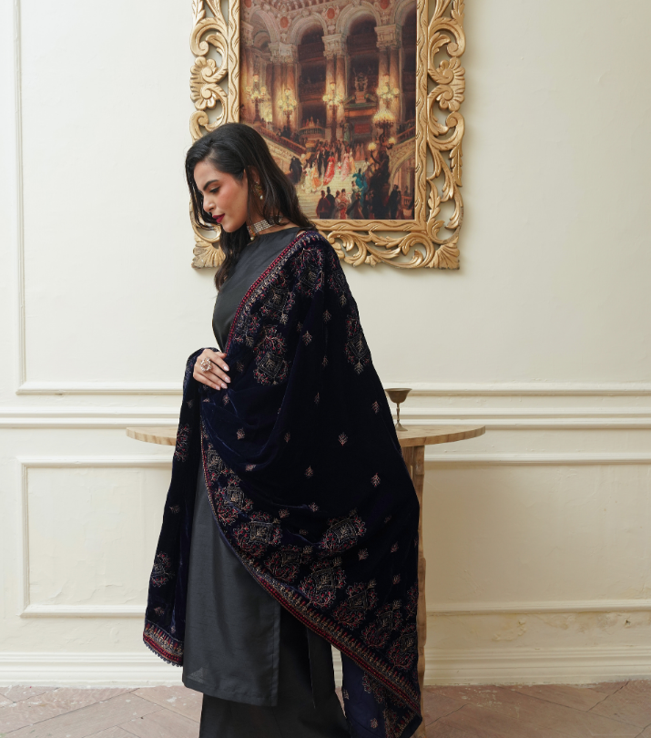 Velvet  Embroidered Shawl