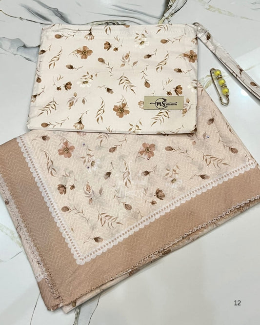 Malaysian Stoler with same print pouch  beige