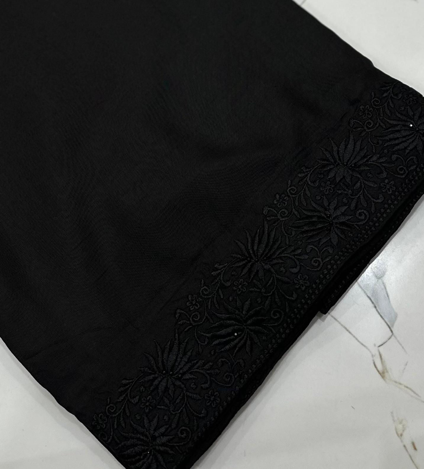 Black Flower embroidered Shawl