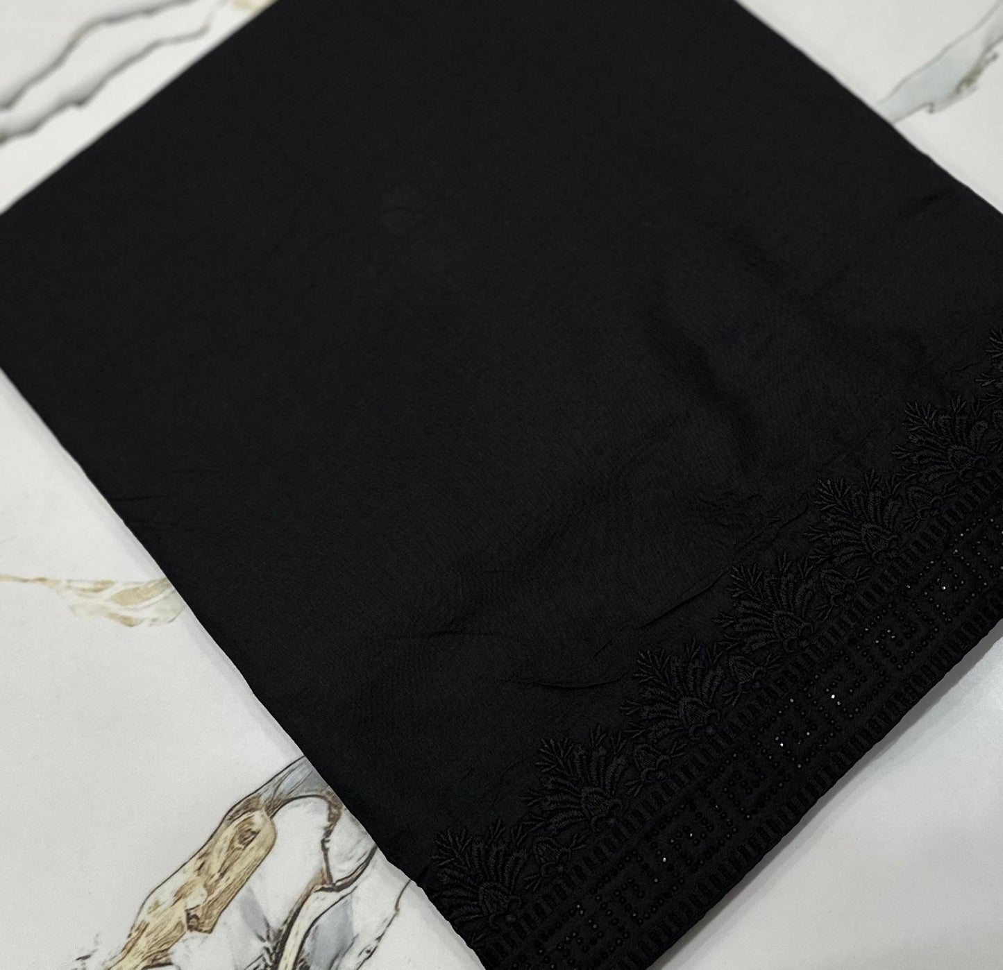 Black Flower stone embroidered Shawl