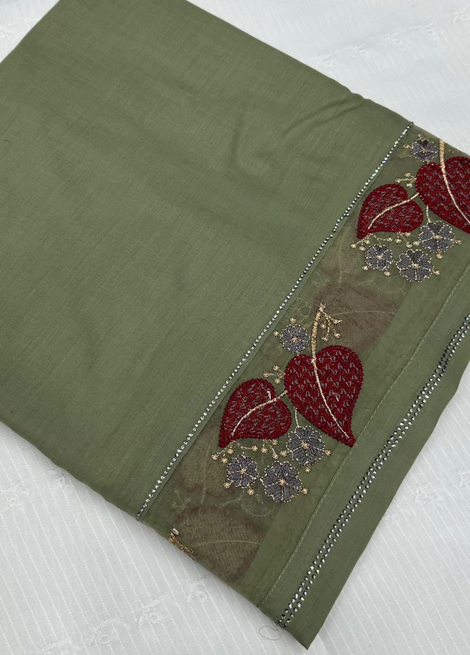Lawn Organza heart embroidery