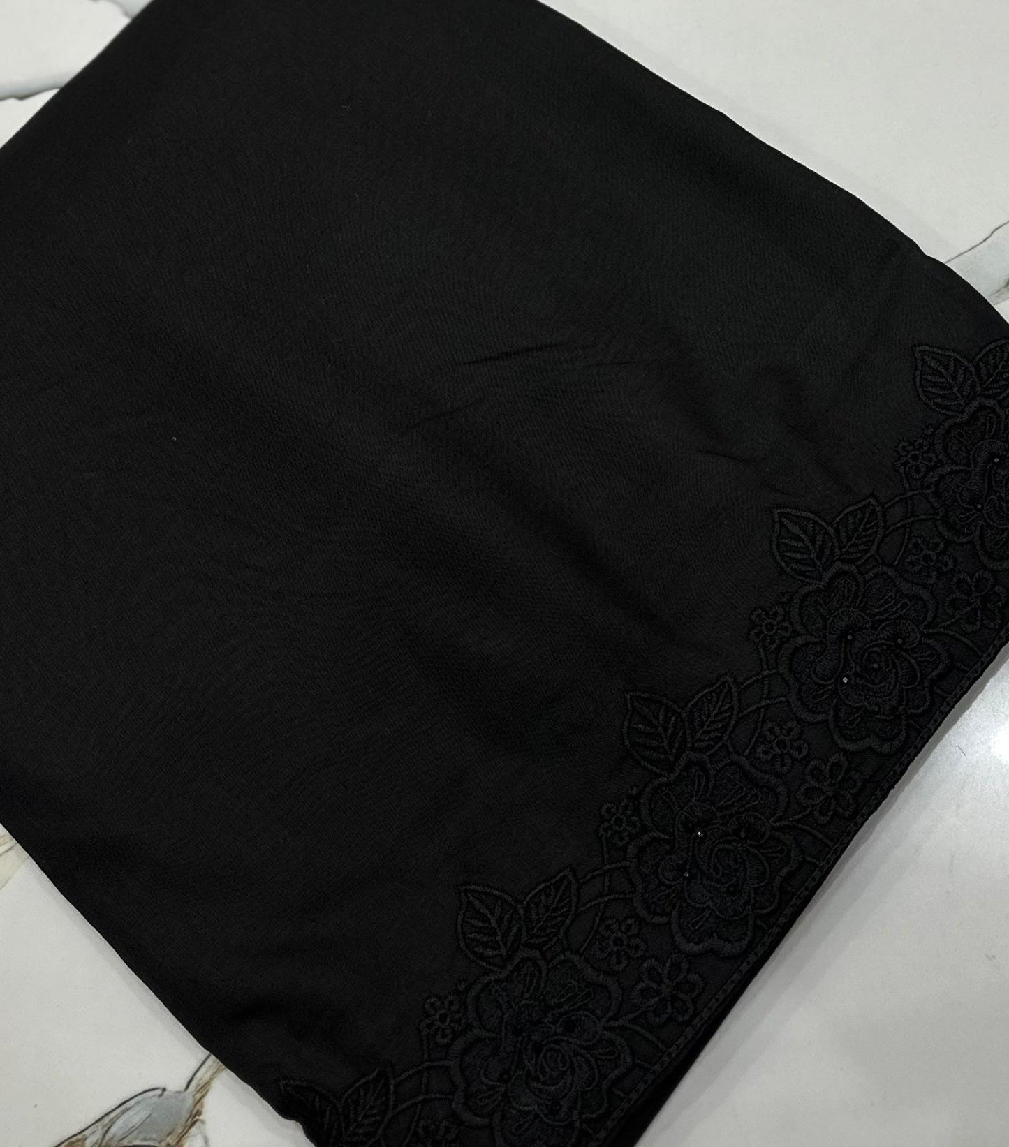 Black Flower stone  embroidered Shawl