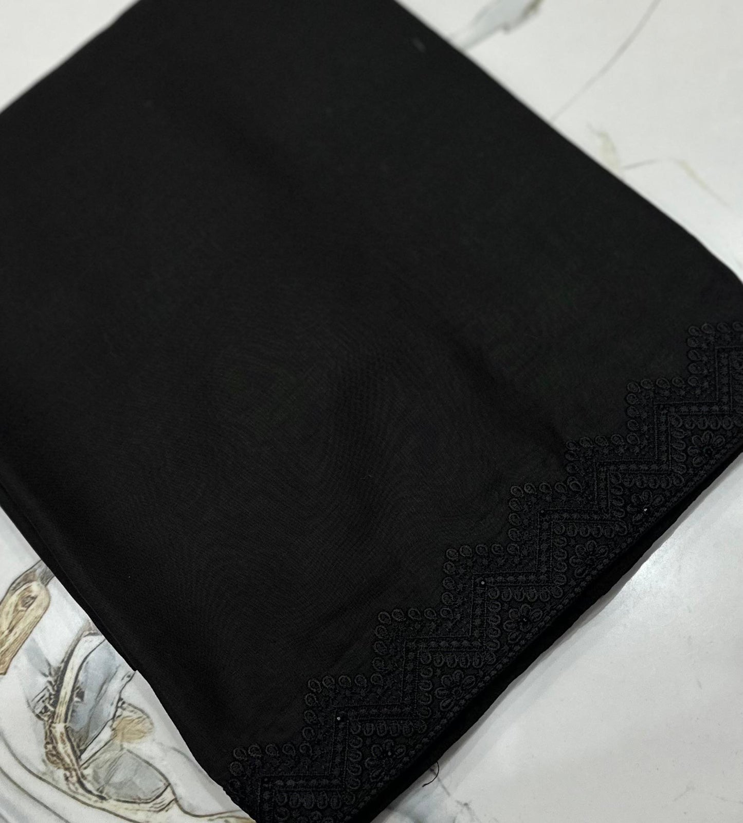 Black embroidered stone shawl