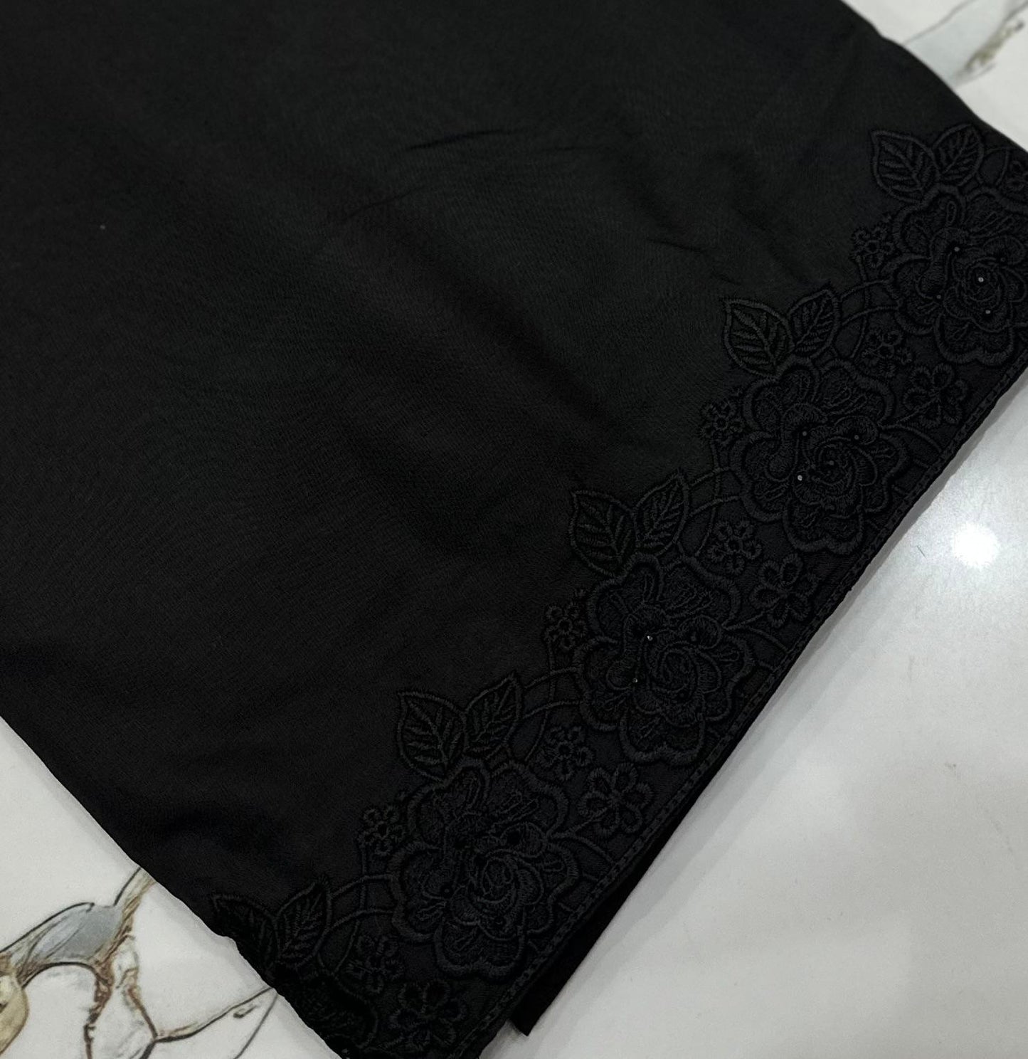 Black Flower stone  embroidered Shawl