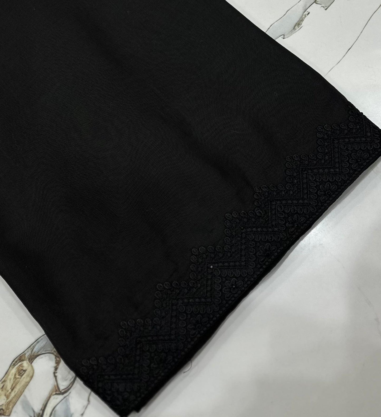 Black embroidered stone shawl