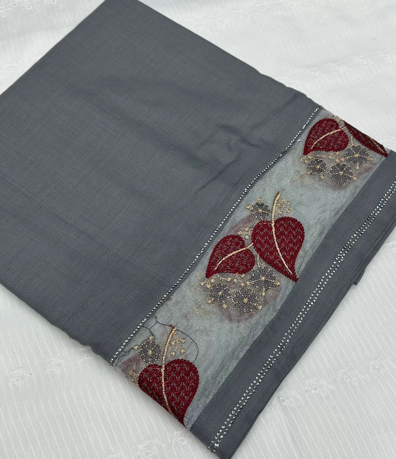 Lawn Organza heart embroidery