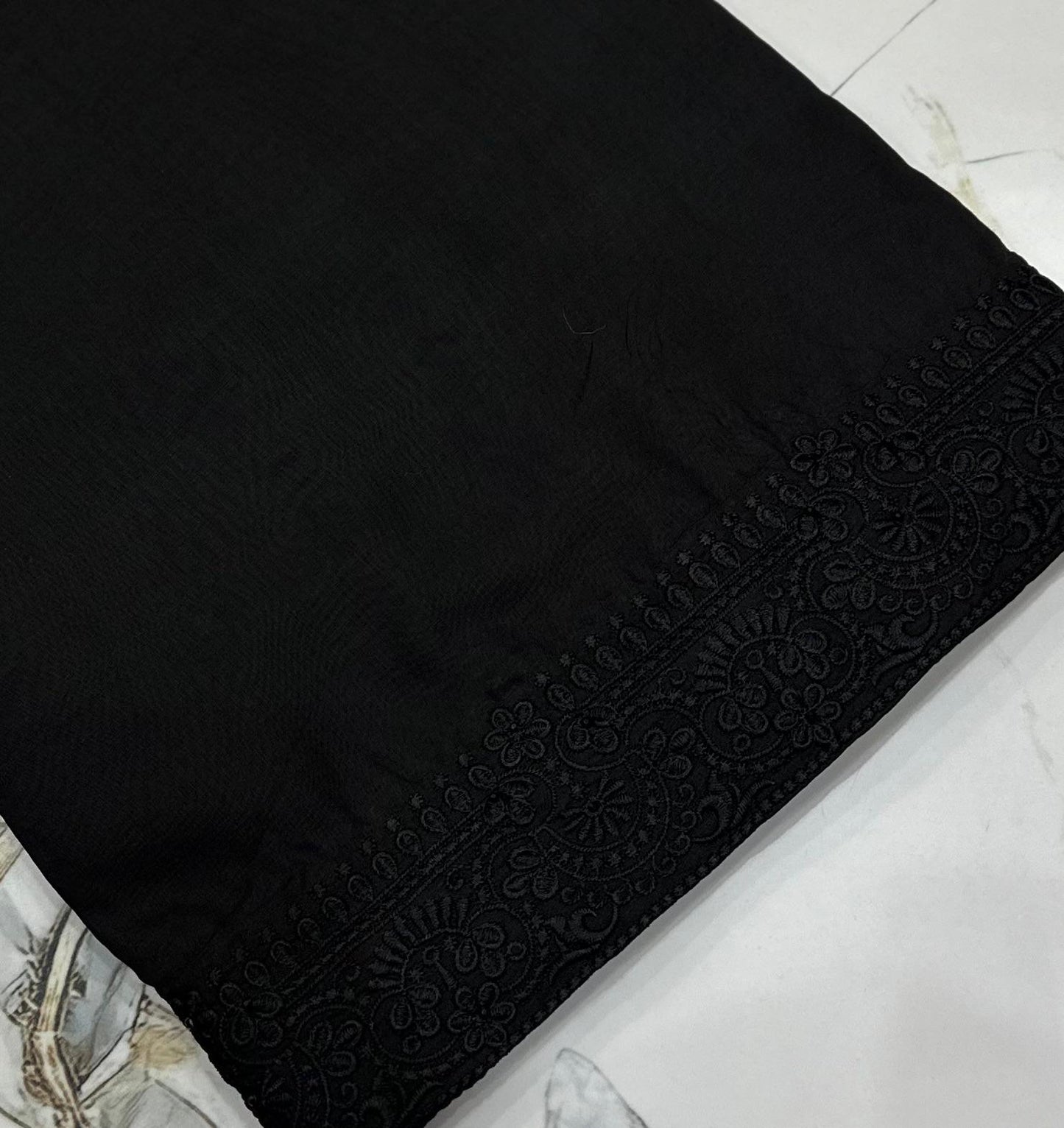 Black embroidered stone shawl