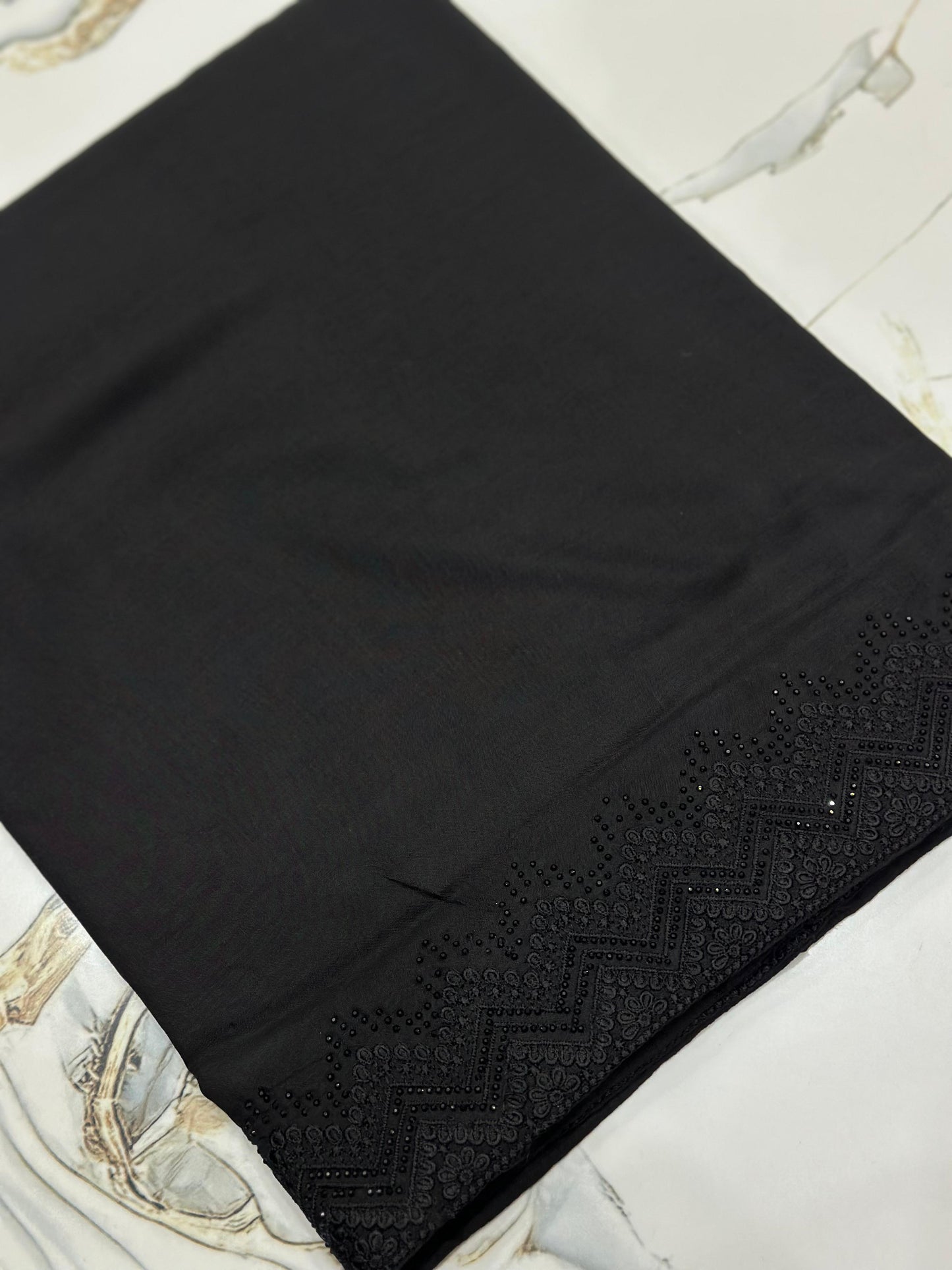 Black embroidered stone shawl